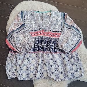Knox Rose Boho Paisley Floral Peasant Blouse sz M